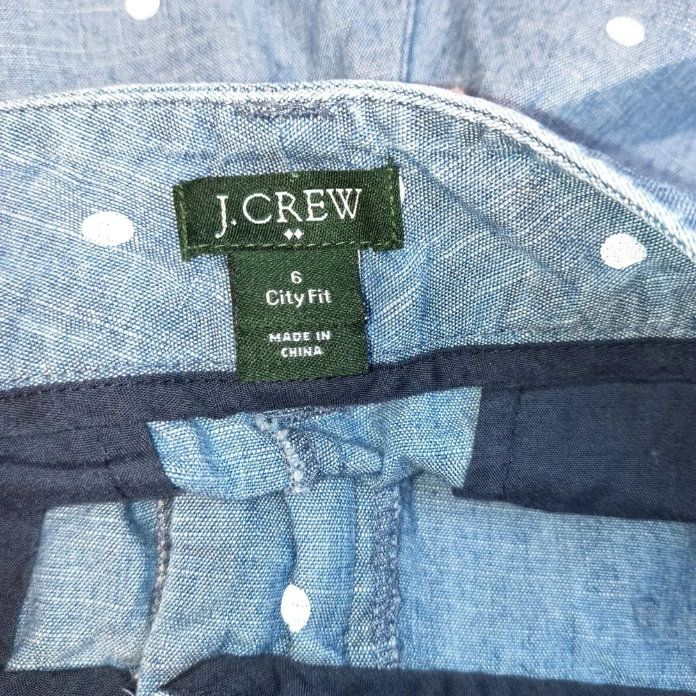 J. Crew Polka Dot City Fit Mini Shorts Blue Chambray Cotton Size 6 50711